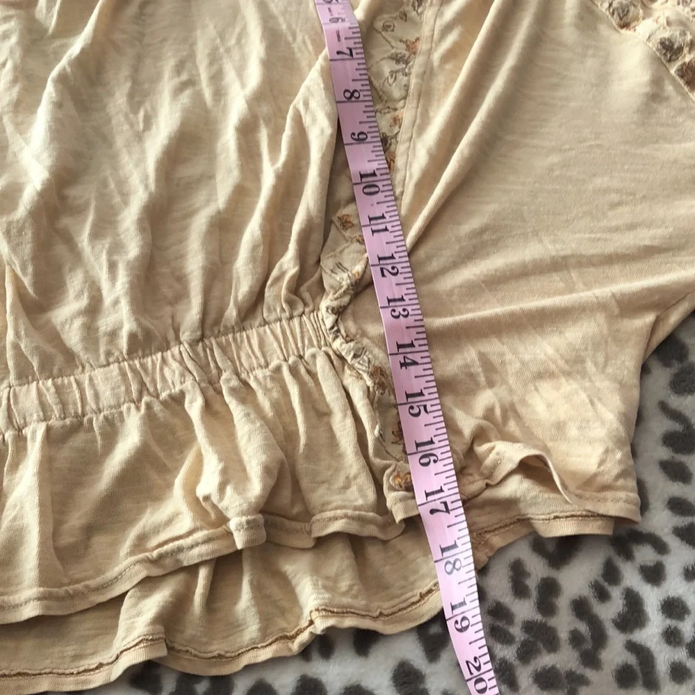 Free People Throwback Embroidered Volume Sleeve Top in Sand Combo Size S…